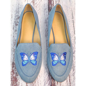Talbots Blue Butterfly Embroidered Loafers